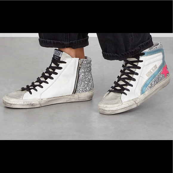 Golden Goose Slide Sneaker White/Glitter/Pink NIB - Picture 2 of 10